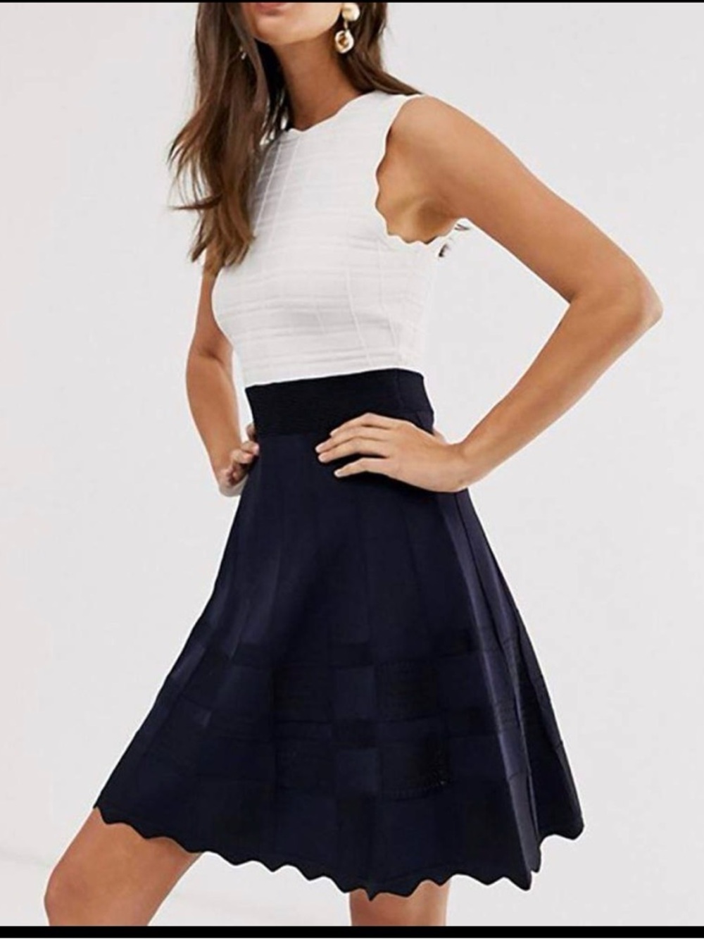 Ted Baker Polino Contrast Skirt Scalloped Knitted Dress